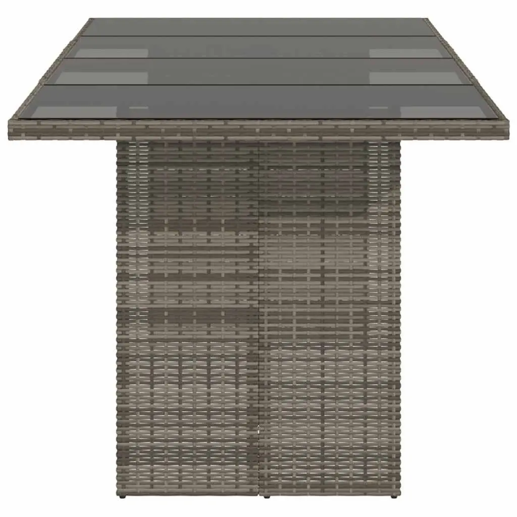 Garden Table Grey Poly Rattan Glass Top 190x80x74cm