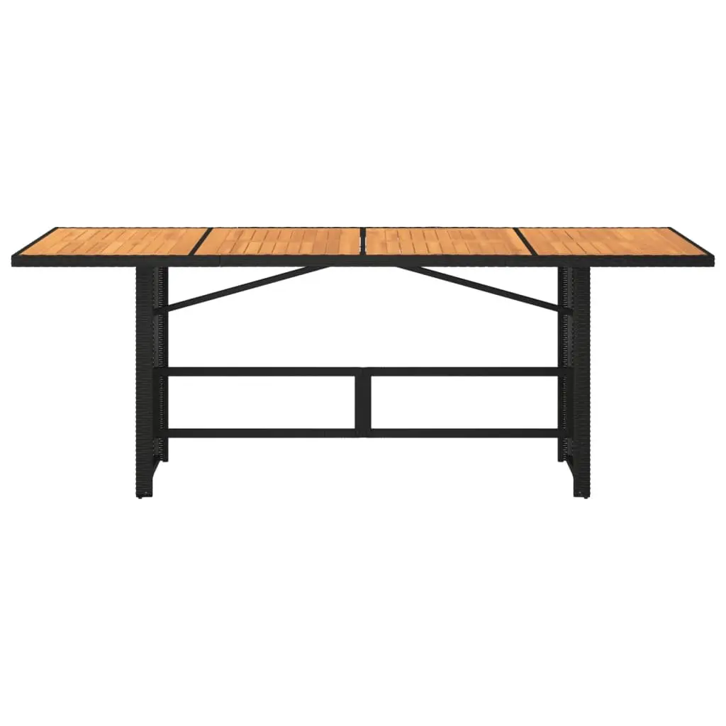 Garden Table Black Poly Rattan Frame Wooden Top 190L x 80W x 74H cm