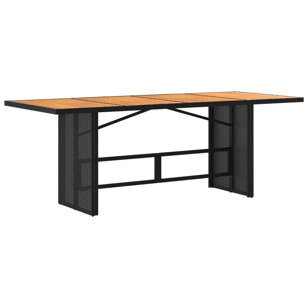 Garden Table Black Poly Rattan Frame Wooden Top 190L x 80W x 74H cm