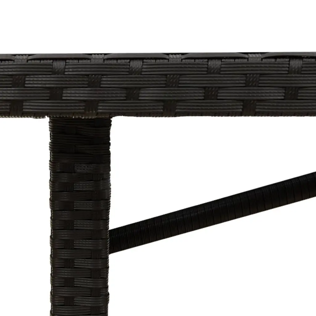 Garden Table Black Poly Rattan Frame Wooden Top 190L x 80W x 74H cm