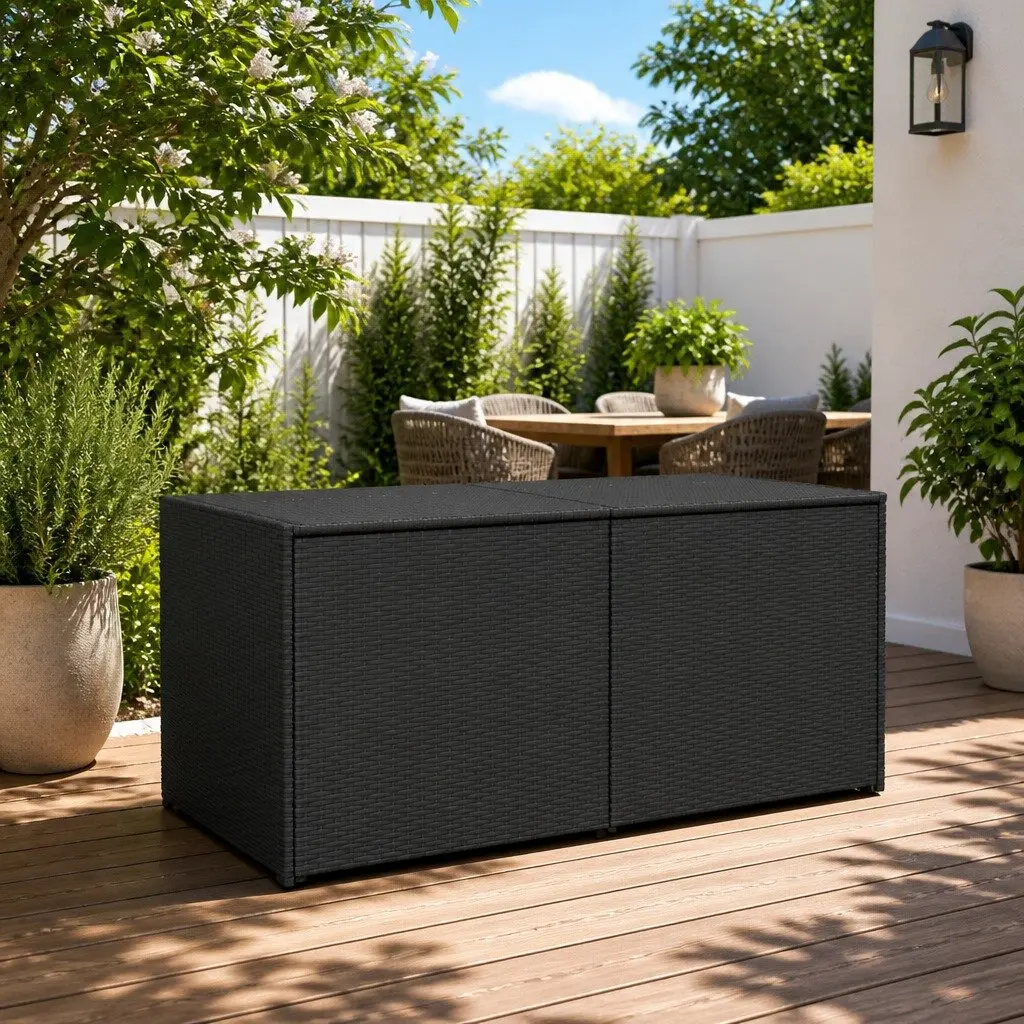 Outdoor Garden Storage Box Black 283L Weather Resistant Poly Rattan Chest