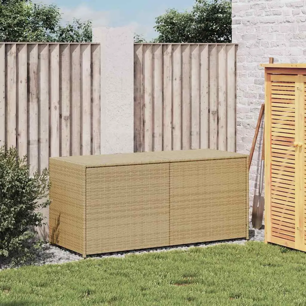 Garden Storage Box Beige Waterproof PE Rattan 283L Outdoor Patio Furniture