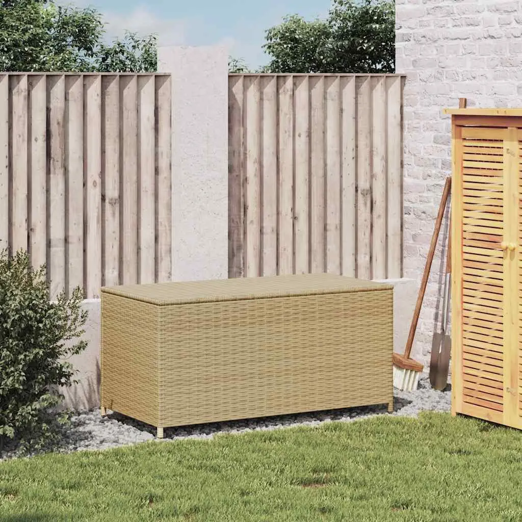 Garden Storage Box Outdoor Beige Poly Rattan Patio Furniture Waterproof Cushion