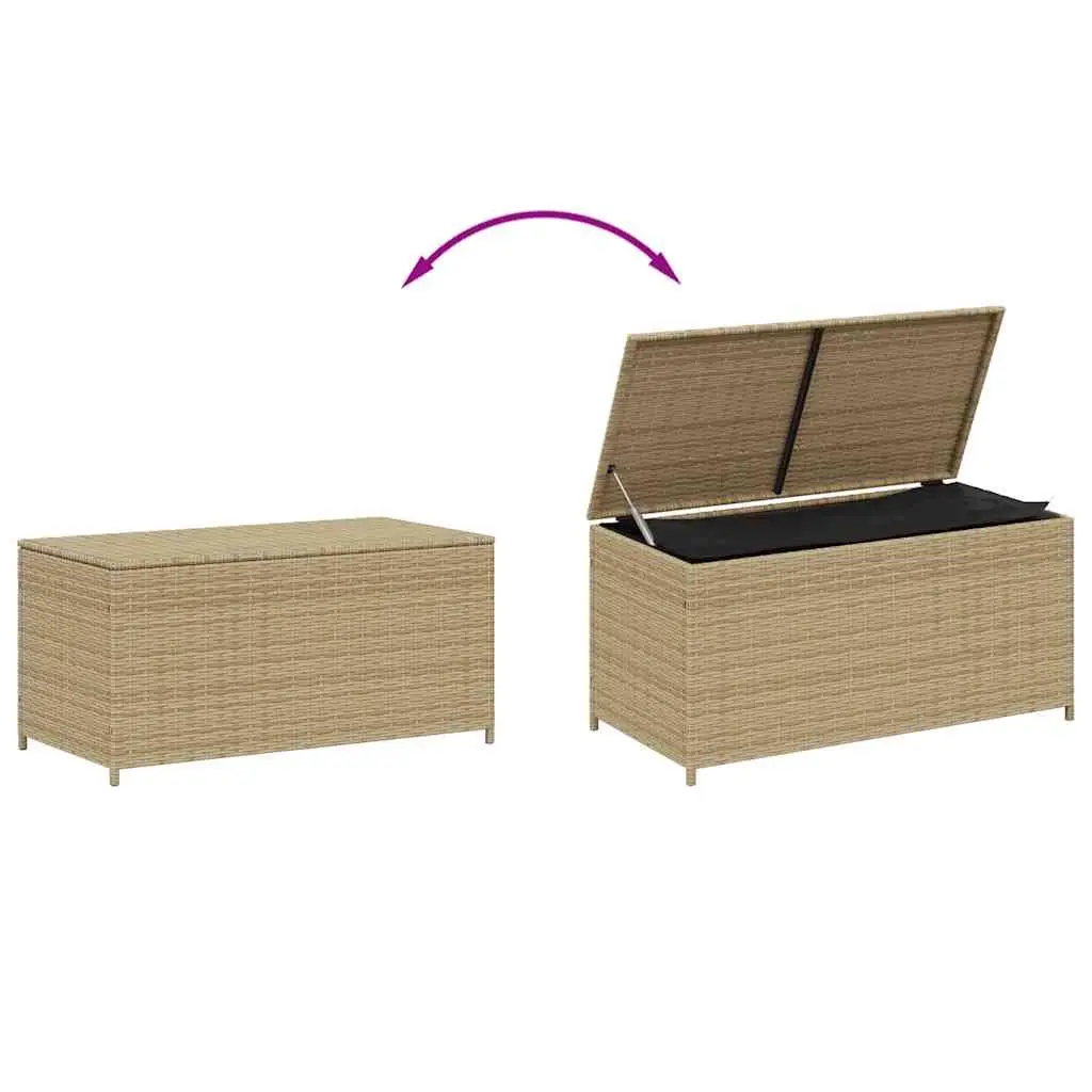 Garden Storage Box Outdoor Beige Poly Rattan Patio Furniture Waterproof Cushion