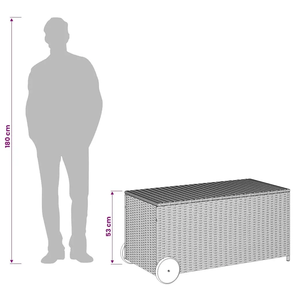 Garden Storage Box with Wheels Grey Outdoor Furniture Poly Rattan Patio Deck