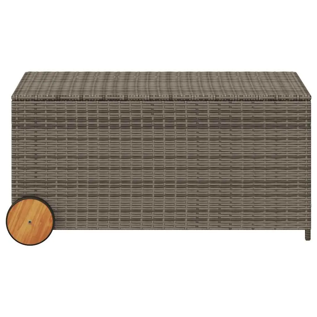 Garden Storage Box with Wheels Grey Outdoor Furniture Poly Rattan Patio Deck