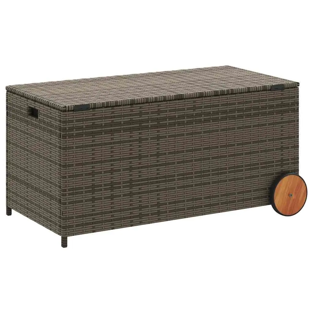 Garden Storage Box with Wheels Grey Outdoor Furniture Poly Rattan Patio Deck