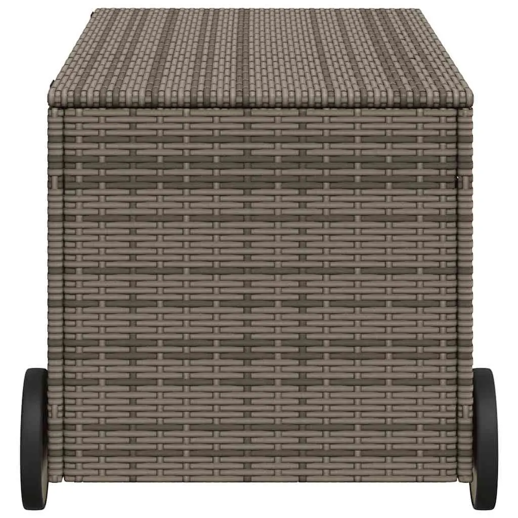 Garden Storage Box with Wheels Grey Outdoor Furniture Poly Rattan Patio Deck