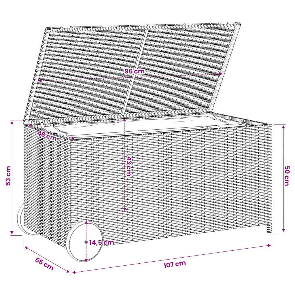 Garden Storage Box with Wheels Grey Outdoor Furniture Poly Rattan Patio Deck