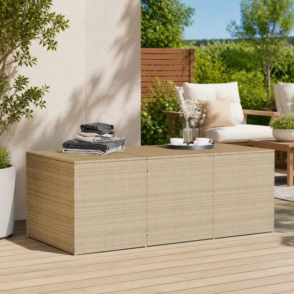 Garden Storage Box Weather-Resistant Beige Poly Rattan 984L