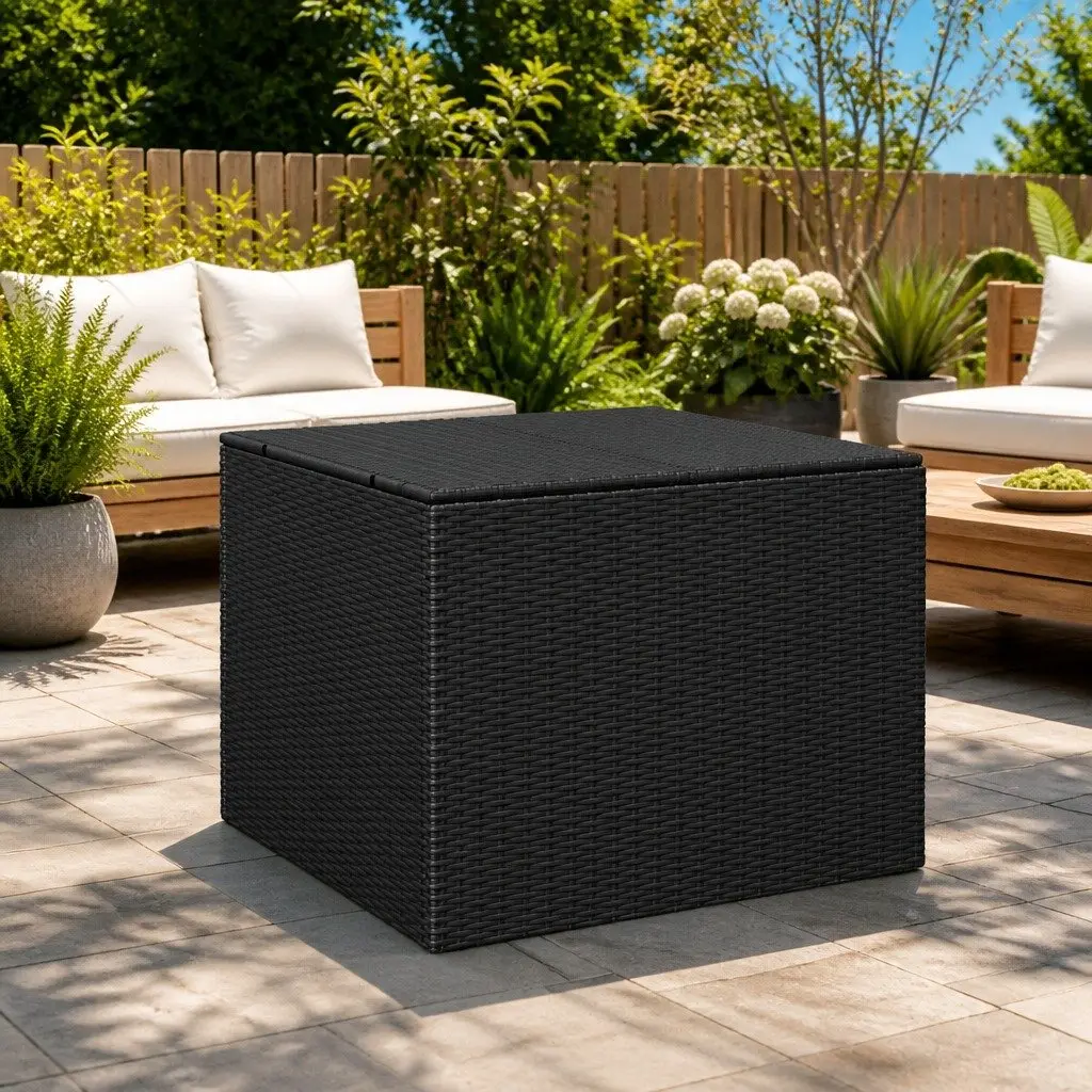 Garden Storage Box Black 291L Outdoor Furniture Poly Rattan Water-Resistant