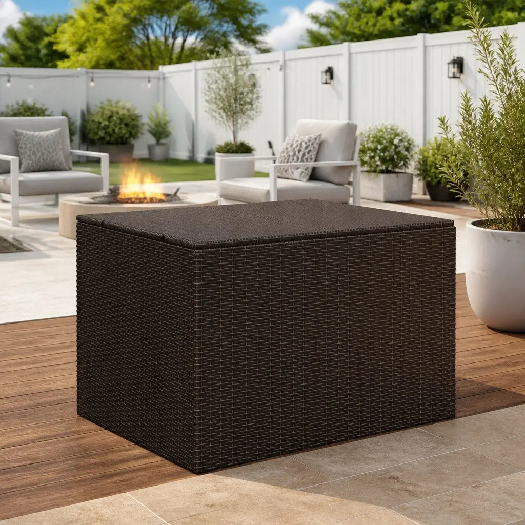Outdoor Storage Box Brown 291L Weather Resistant Poly Rattan Garden Furniture Container