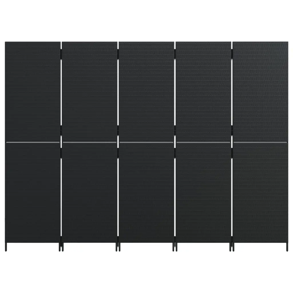 Room Divider Black Poly Rattan 5 Panels Folding Privacy Screen