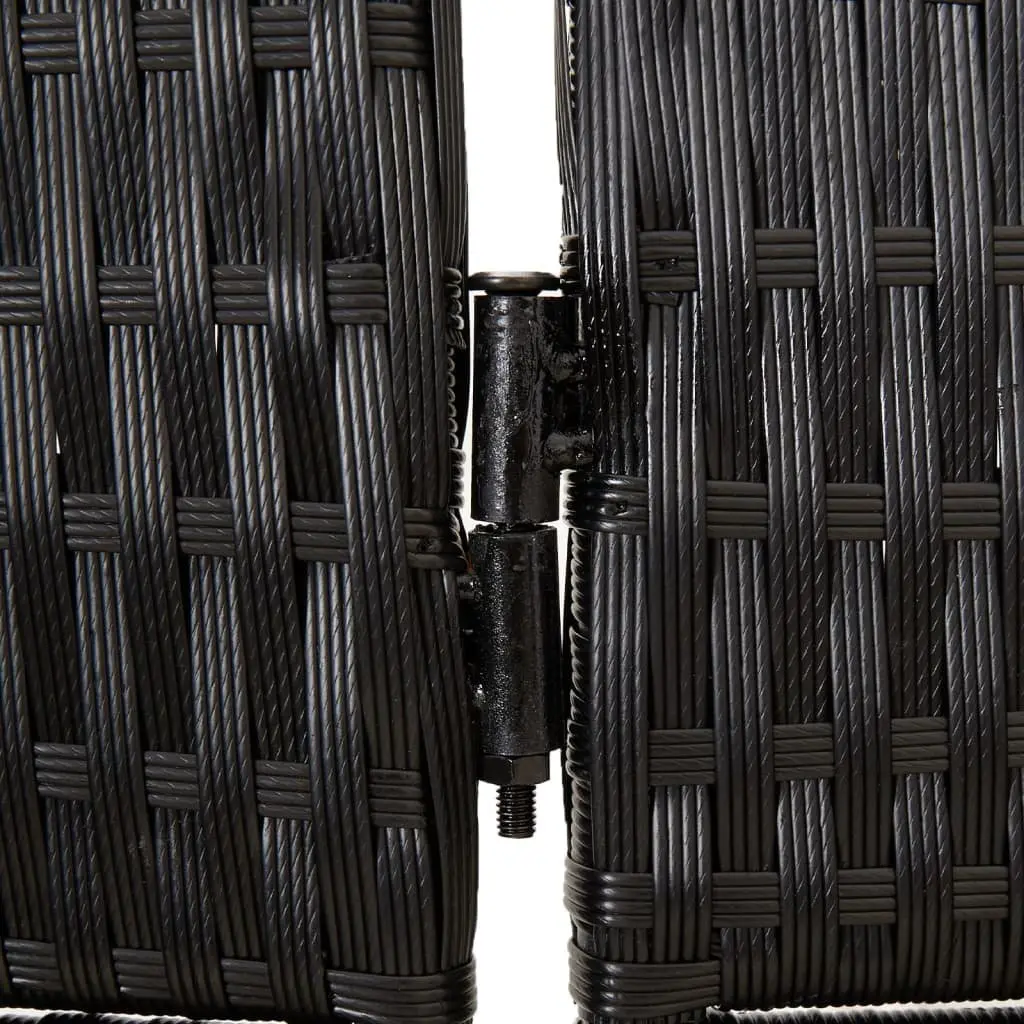 Room Divider Black Poly Rattan 5 Panels Folding Privacy Screen