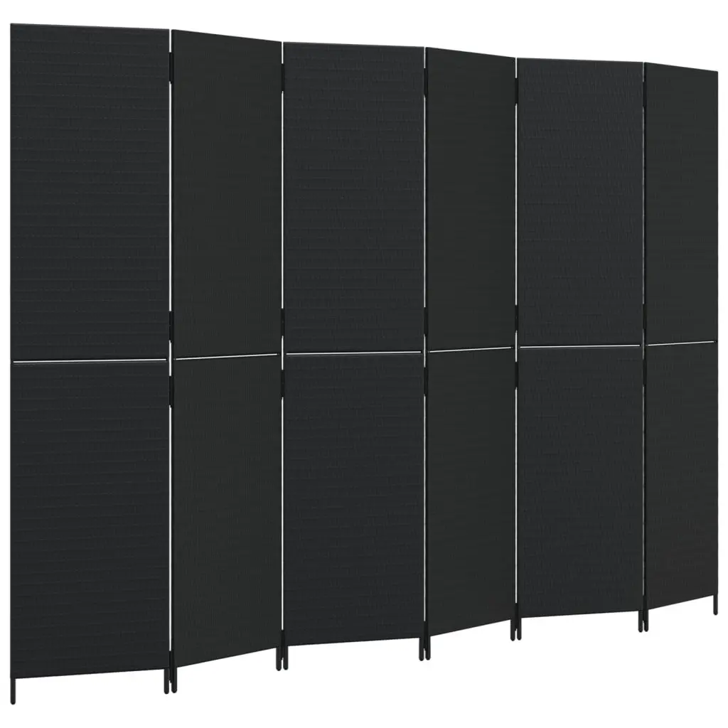Room Divider Folding Privacy Screen 6 Panels Black Poly Rattan Indoor Outdoor