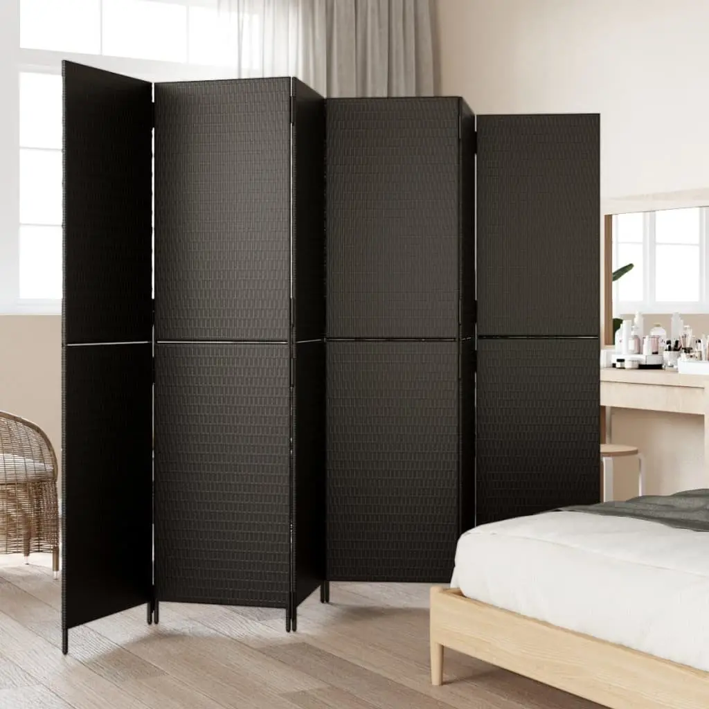 Room Divider Folding Privacy Screen 6 Panels Black Poly Rattan Indoor Outdoor