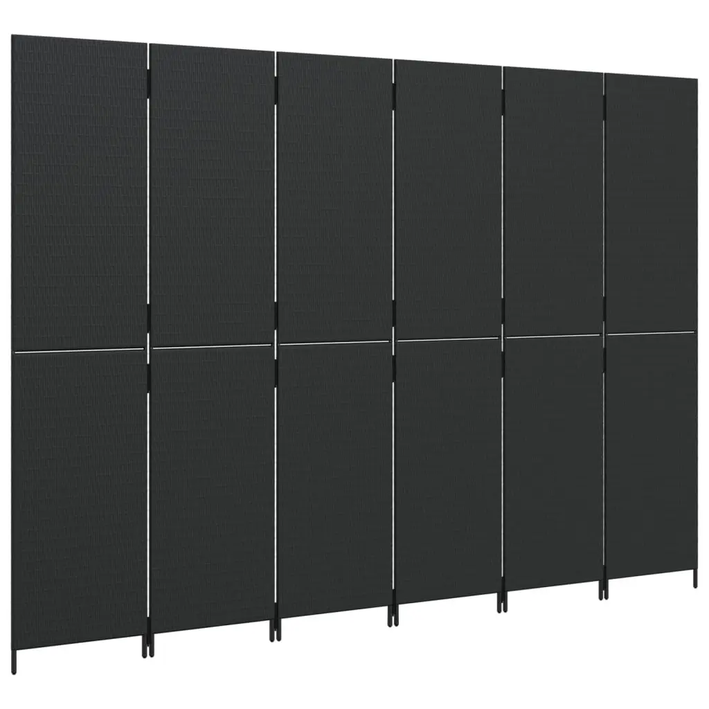 Room Divider Folding Privacy Screen 6 Panels Black Poly Rattan Indoor Outdoor