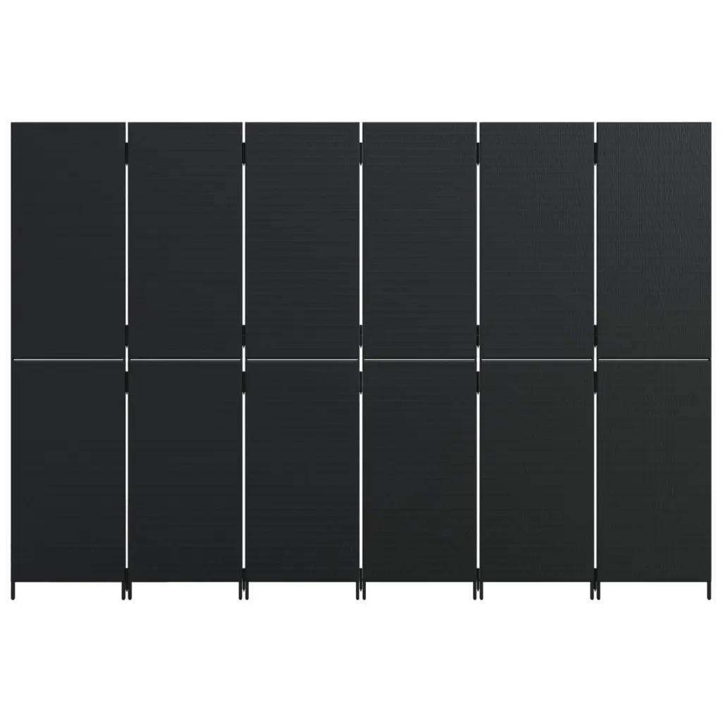 Room Divider Folding Privacy Screen 6 Panels Black Poly Rattan Indoor Outdoor