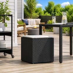 Outdoor Storage Cushion Box Black Poly Rattan Seat Garden Patio Furniture 50cm