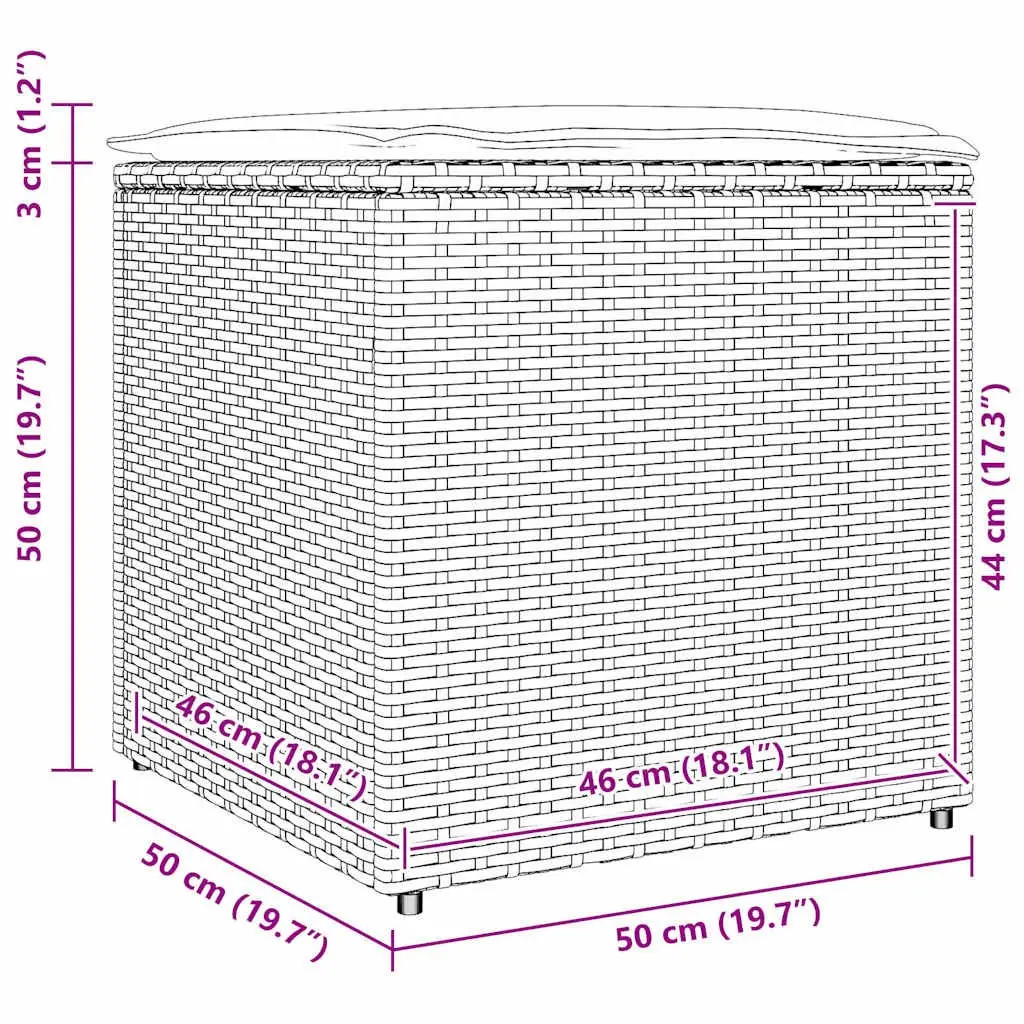 Outdoor Storage Cushion Box Black Poly Rattan Seat Garden Patio Furniture 50cm