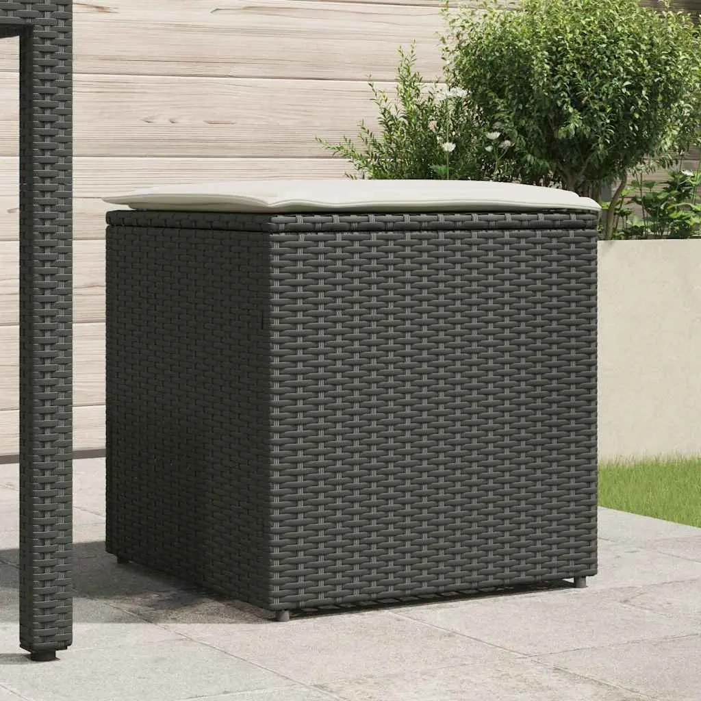 Outdoor Storage Cushion Box Black Poly Rattan Seat Garden Patio Furniture 50cm