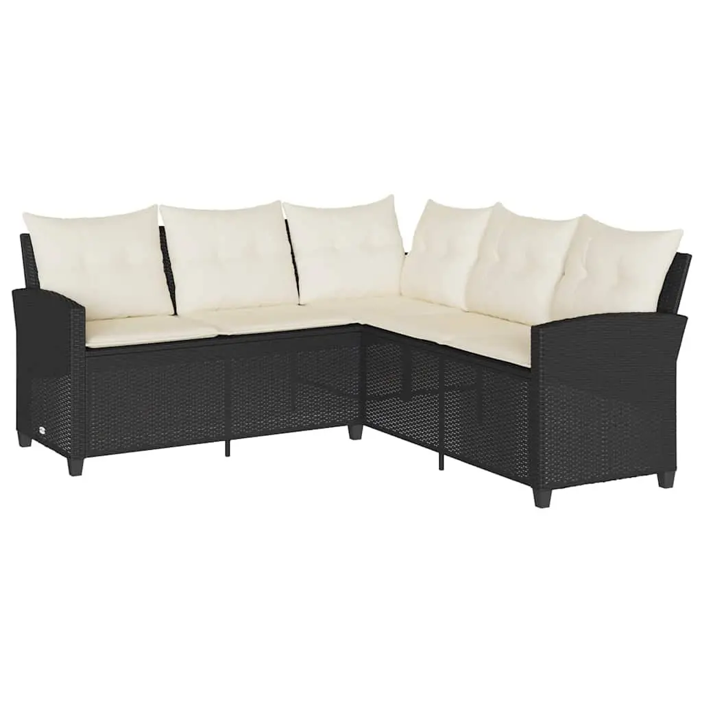 L-Shaped Outdoor Sofa Couch with Cushions Black Garden Patio Furniture