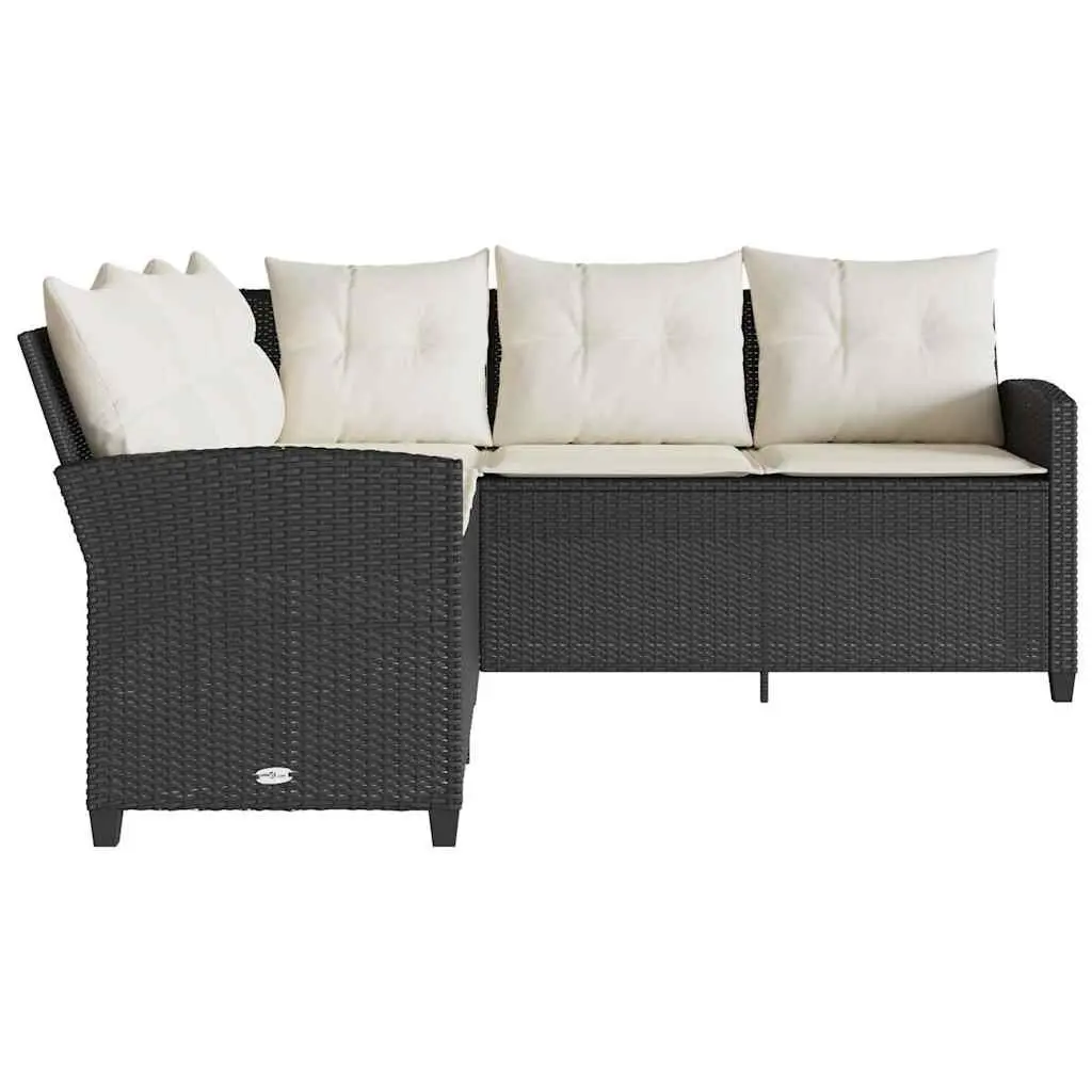L-Shaped Outdoor Sofa Couch with Cushions Black Garden Patio Furniture