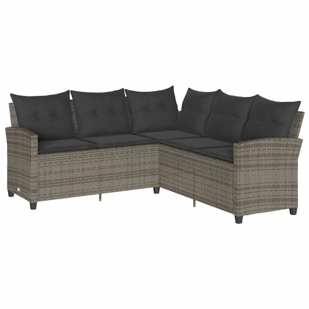 L-Shaped Couch Sofa Grey with Cushions Poly Rattan Outdoor Garden Patio