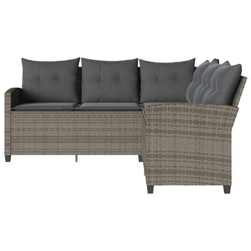 L-Shaped Couch Sofa Grey with Cushions Poly Rattan Outdoor Garden Patio