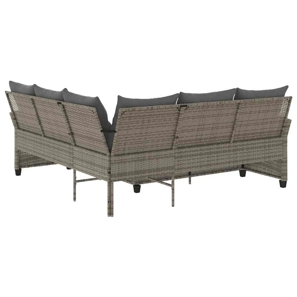 L-Shaped Couch Sofa Grey with Cushions Poly Rattan Outdoor Garden Patio