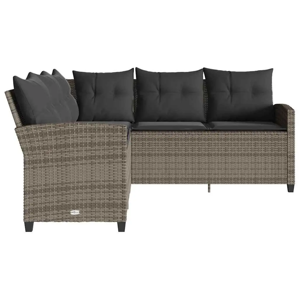 L-Shaped Couch Sofa Grey with Cushions Poly Rattan Outdoor Garden Patio