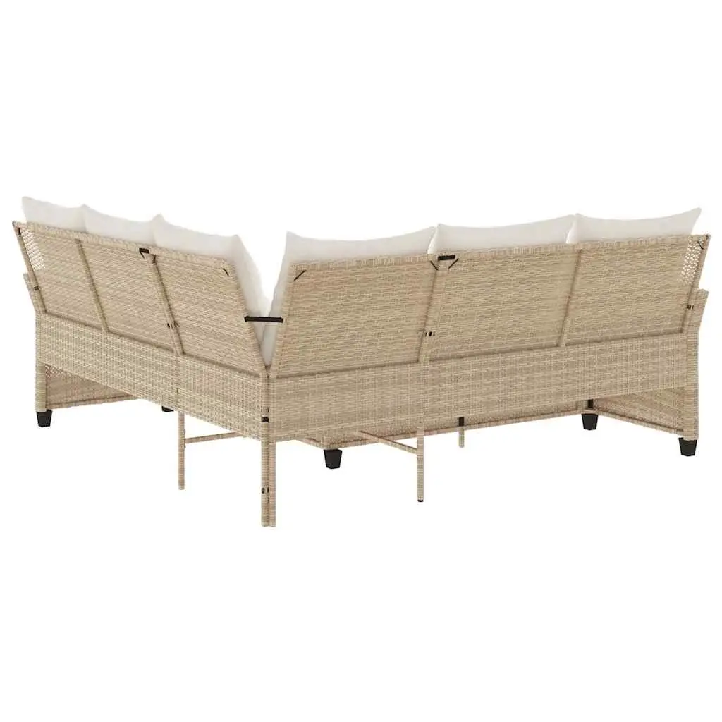 L-Shaped Outdoor Couch Sofa Beige Poly Rattan with Cushions