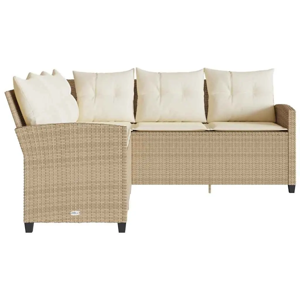 L-Shaped Outdoor Couch Sofa Beige Poly Rattan with Cushions
