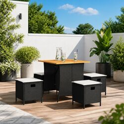 Outdoor Dining Set 5 Piece Garden Furniture Black Poly Rattan Cushions Patio