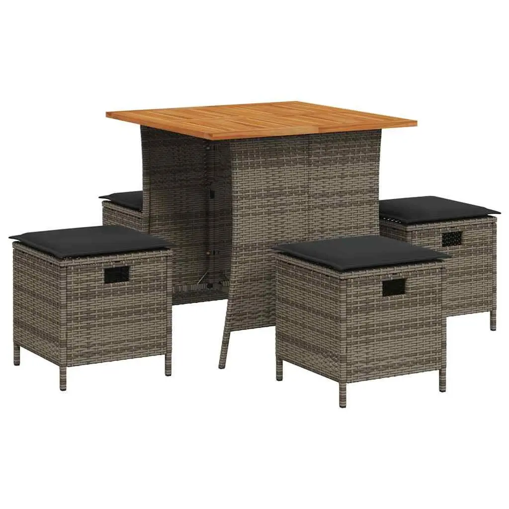 5 Piece Garden Dining Set Outdoor Table Chairs Grey Poly Rattan Cushions Patio