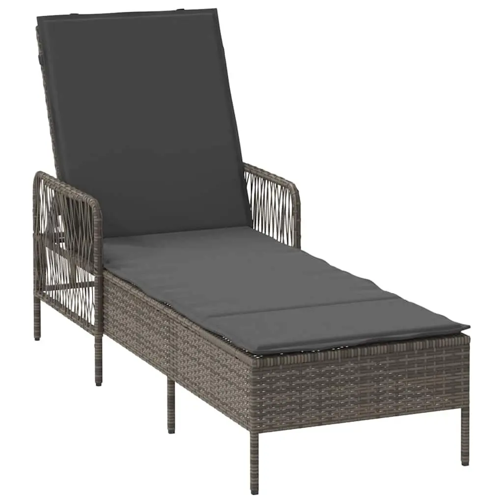 Adjustable Backrest Outdoor Sun Lounger Grey Poly Rattan Garden Patio Furniture