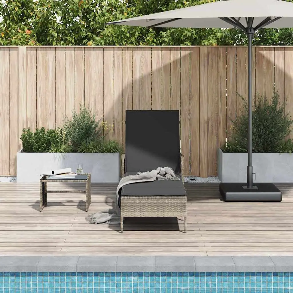 Adjustable Backrest Outdoor Sun Lounger Grey Poly Rattan Garden Patio Furniture