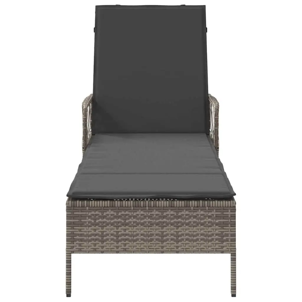 Adjustable Backrest Outdoor Sun Lounger Grey Poly Rattan Garden Patio Furniture