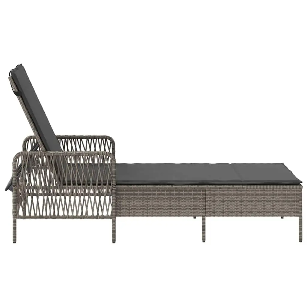 Adjustable Backrest Outdoor Sun Lounger Grey Poly Rattan Garden Patio Furniture