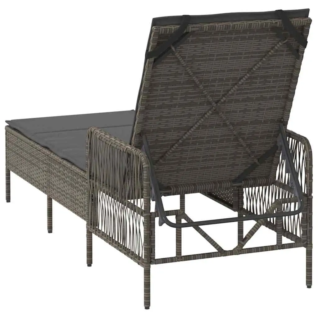 Adjustable Backrest Outdoor Sun Lounger Grey Poly Rattan Garden Patio Furniture