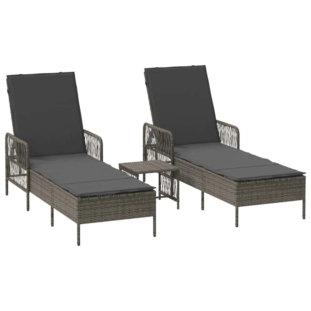 Sun Lounger Multi-Position Adjustable Backrest 3 Piece Set Grey Dark Grey Outdoor Garden Patio Lounge Chair