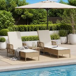Sun Lounger Set 3 Pcs Beige Outdoor Chaise Lounge Garden Patio Reclining Chair