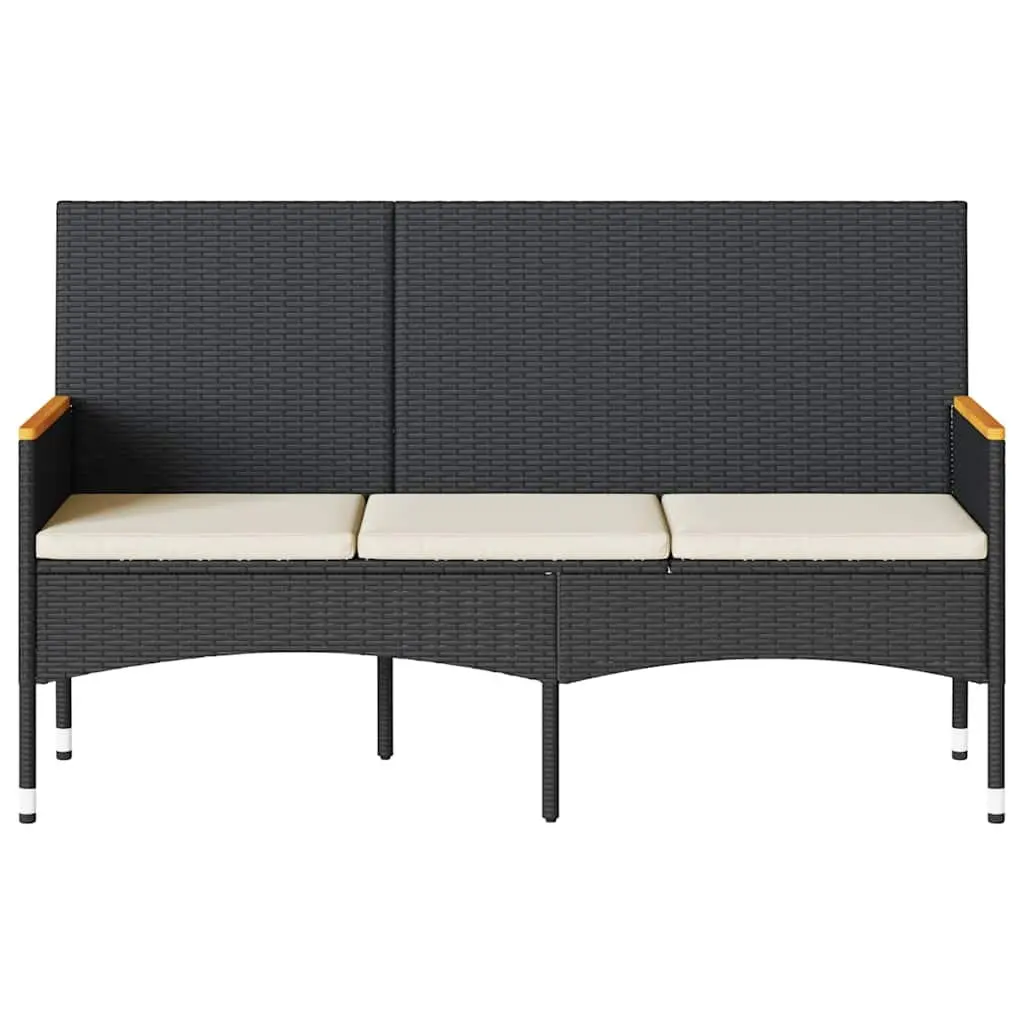 Garden Bench 3-Seater Outdoor Patio Furniture with Cushions Black Rattan