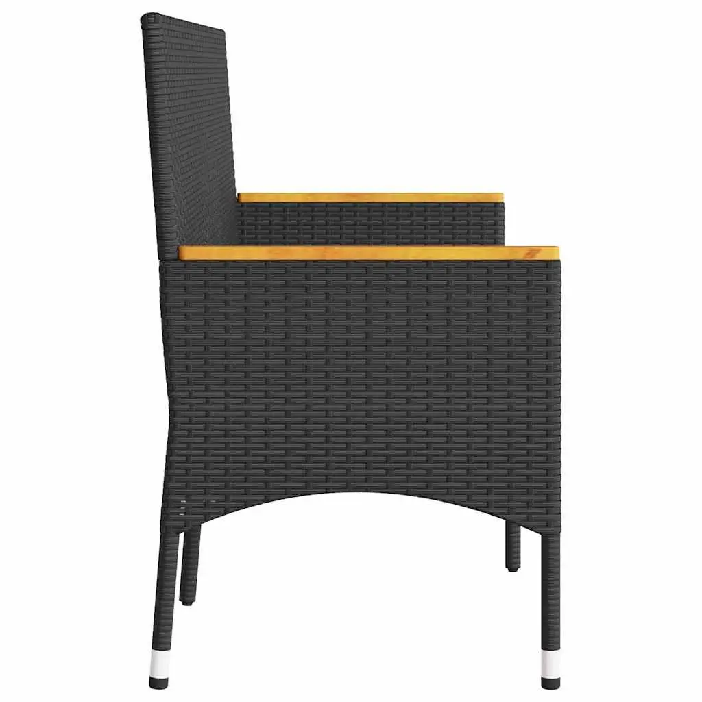 Garden Bench 3-Seater Outdoor Patio Furniture with Cushions Black Rattan