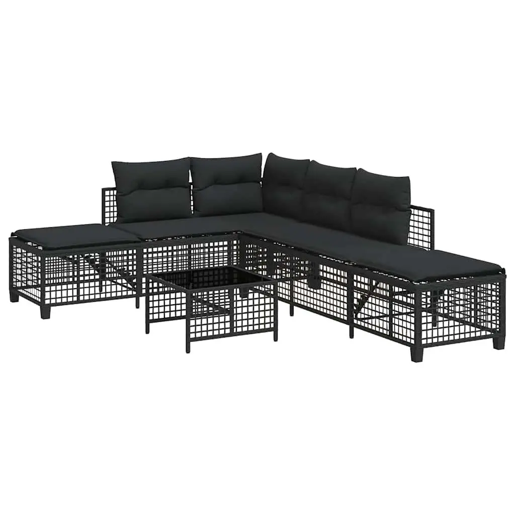 Outdoor Corner Garden Sofa Set 3 Piece Black Poly Rattan Patio Furniture with