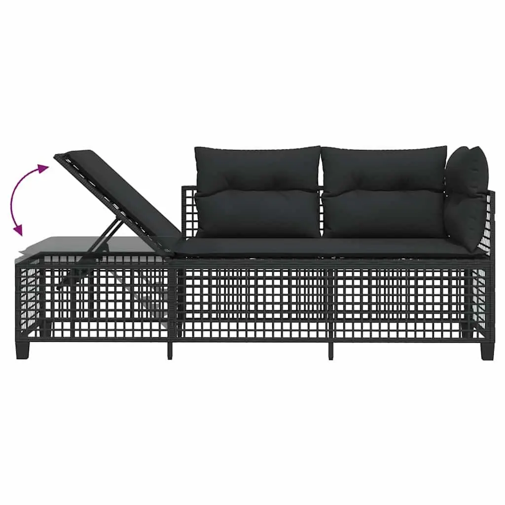 Outdoor Corner Garden Sofa Set 3 Piece Black Poly Rattan Patio Furniture with