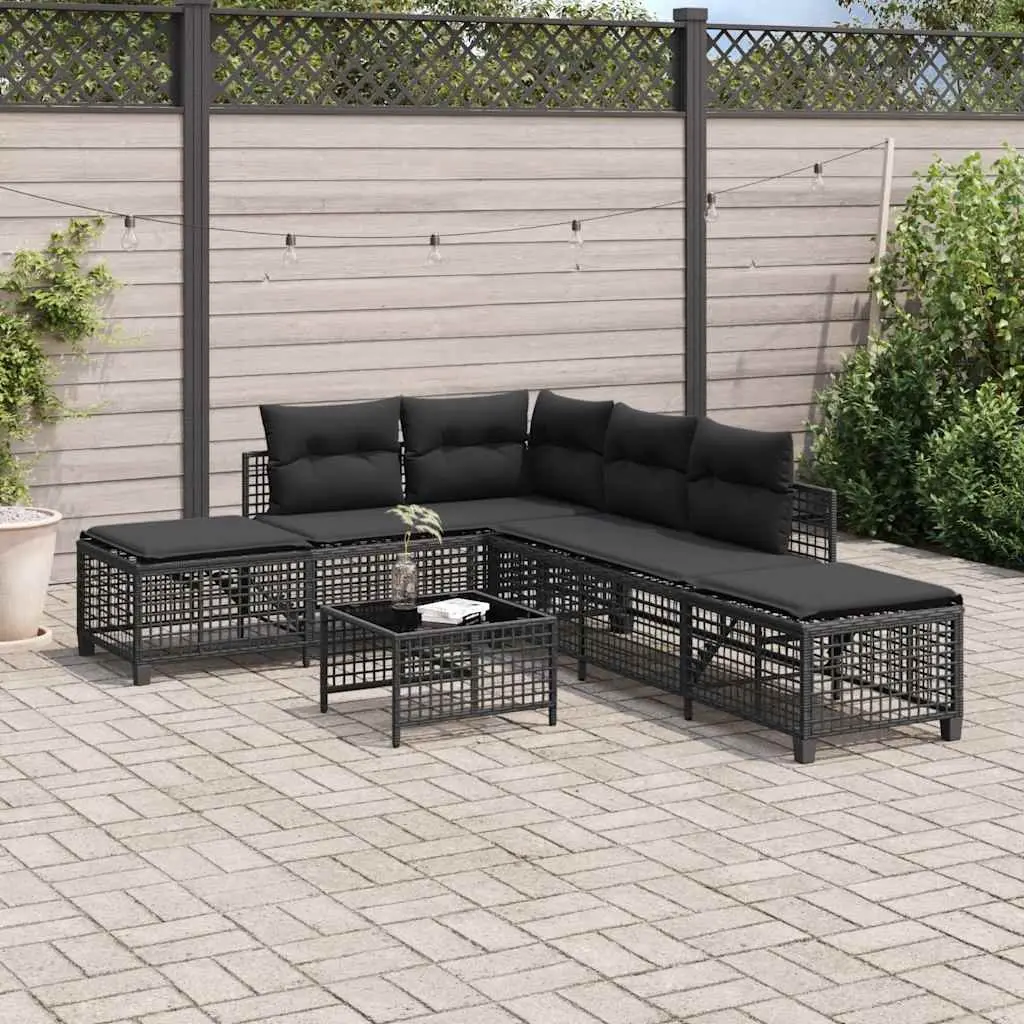 Outdoor Corner Garden Sofa Set 3 Piece Black Poly Rattan Patio Furniture with