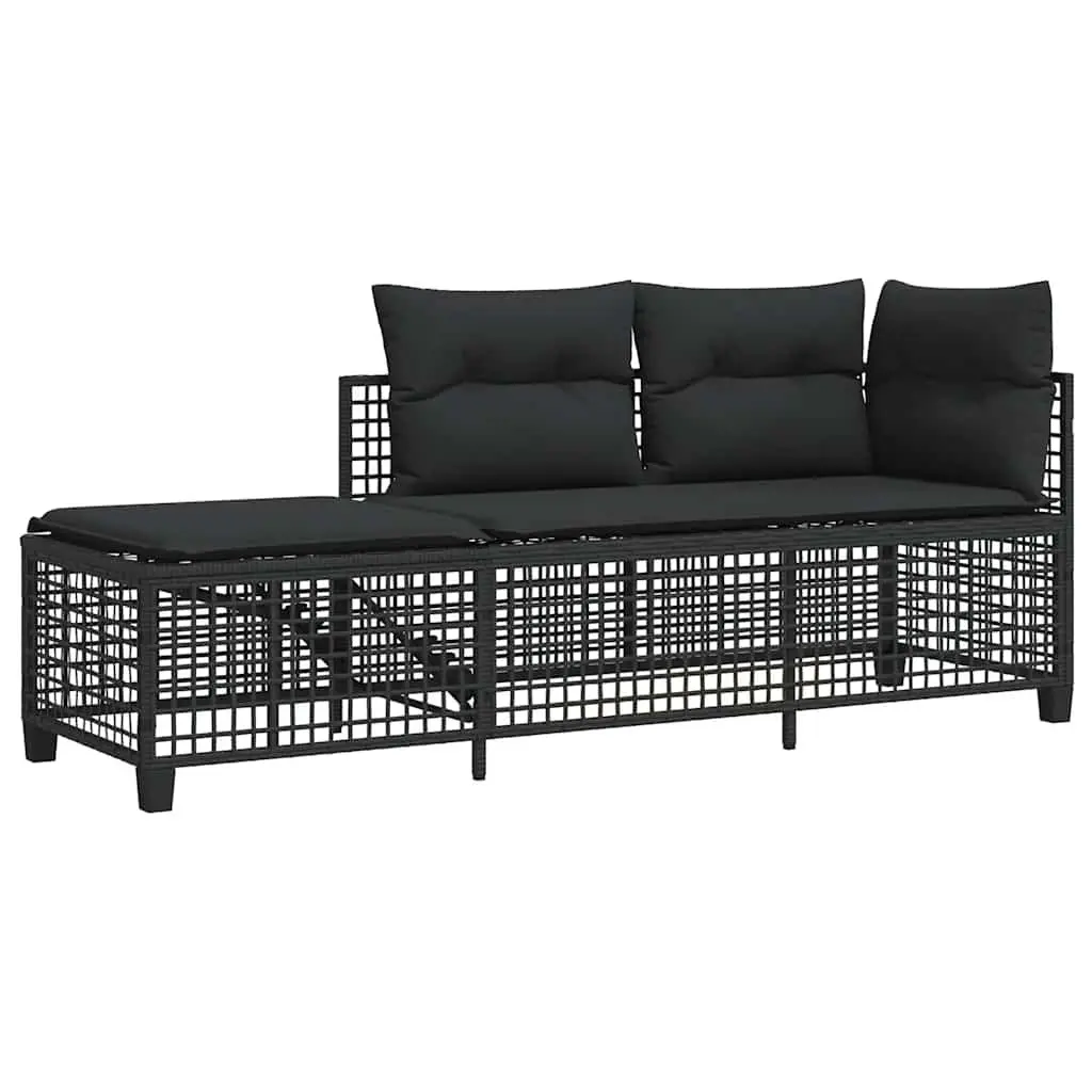 Outdoor Corner Garden Sofa Set 3 Piece Black Poly Rattan Patio Furniture with