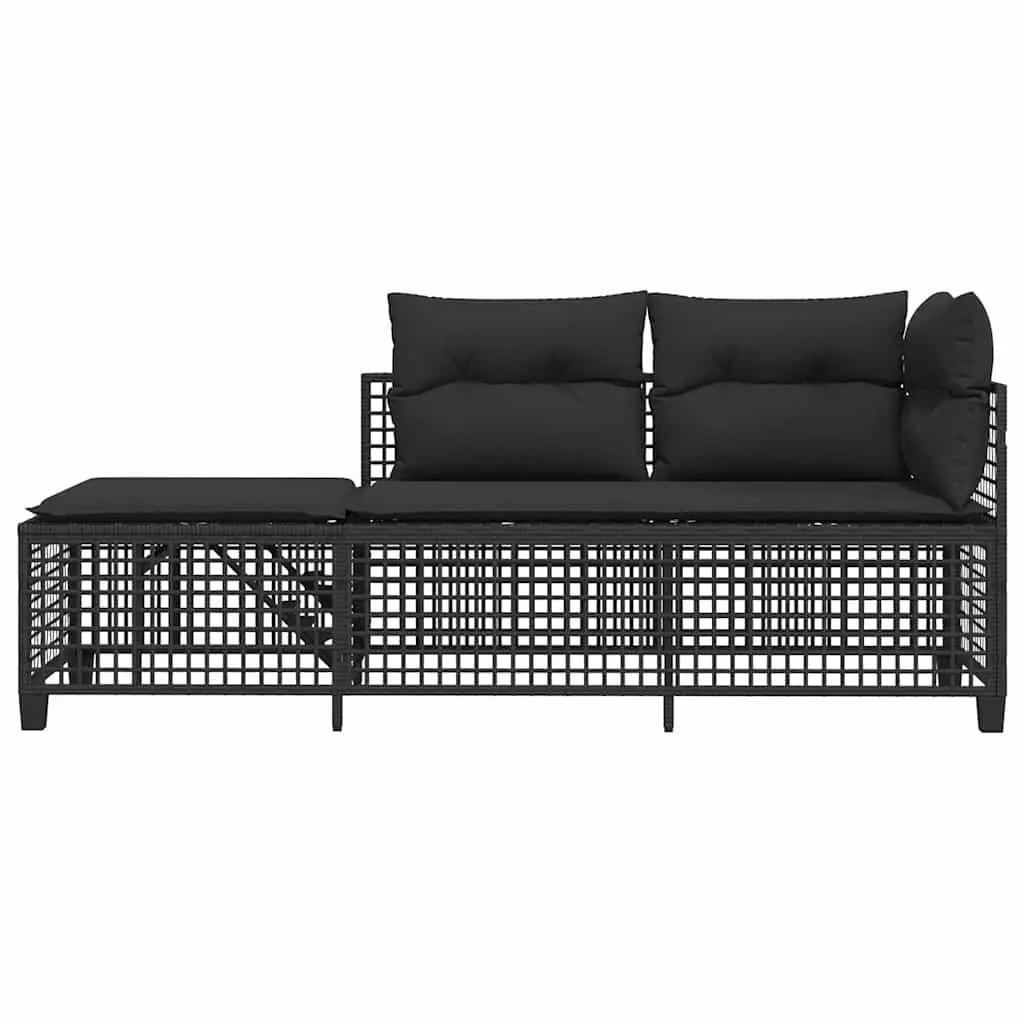 Outdoor Corner Garden Sofa Set 3 Piece Black Poly Rattan Patio Furniture with