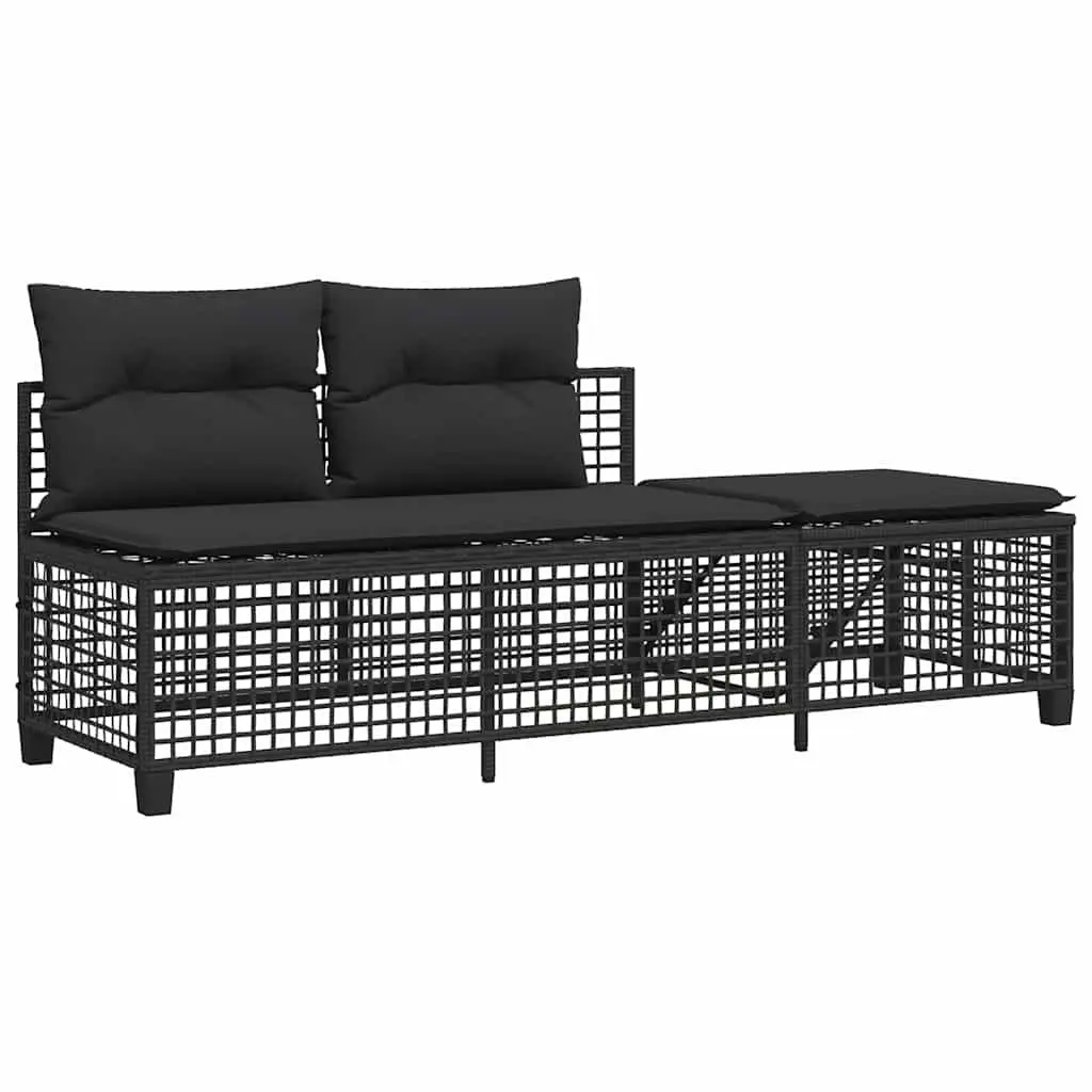 Outdoor Corner Garden Sofa Set 3 Piece Black Poly Rattan Patio Furniture with